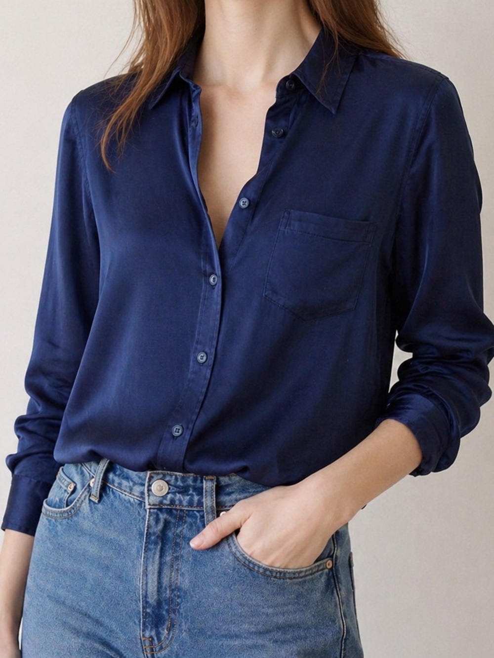 Equipment Femme 100% Silk Button Down Shirt blouse Navy Blue - size XS